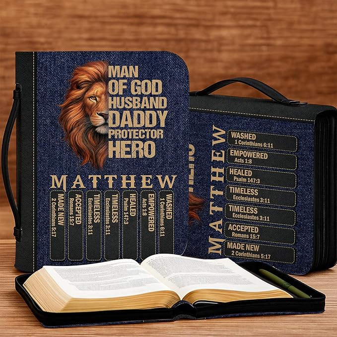 Personalized Man of God Bible Cover, God Says I Am Bible Case PU Leather, Bible Holder Handle Zipper, Faith Scripture with Name Case Bag, Religious Gifts for Church Christians Women Men (GOD-01)