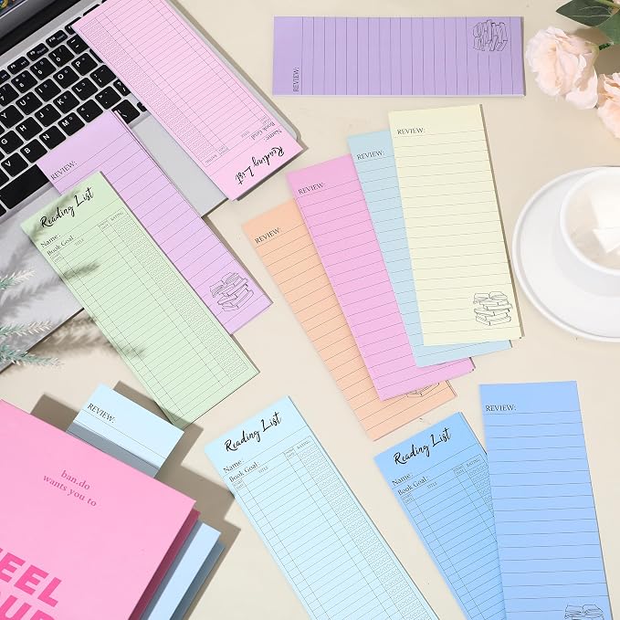 100 Pcs Reading List Bookmark 3 x 8 Inch Reading Log Bookmark Personal Personal Library Cards for Book Lover Gifts Enthusiast Reader Student Teacher Book Accessories(Bright Color)