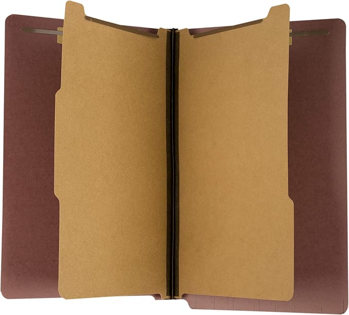The File King Classification Folders 2 Dividers Legal Size - 10 Pack, Brick Red Pressboard | End Tab Legal File Folders with Prongs | Made in America | 2" Expansion for Shelf Filing | 6 Fasteners