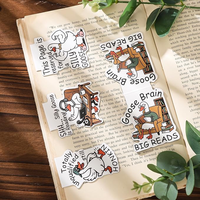 Funny Goose Magnetic Bookmark - 8 Pcs Silly Meme Book Mark Magnets Gifts for Reading Women Cute Cartoon Animal Page Marker Clip for Book Lovers Bookish Student Teacher School Supplies