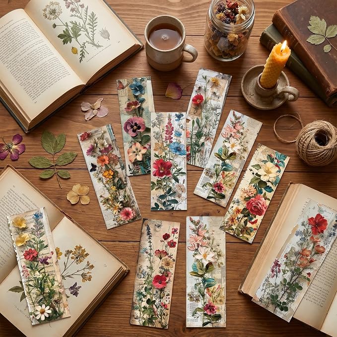 Vintage Floral Bookmarks Gifts - 120 Pcs Retro Flower Bookmark Paper Double-Sided Reading Page Markers Clips Book Mark for Women Men Office Home Book Lovers Bookworm Party Supplies