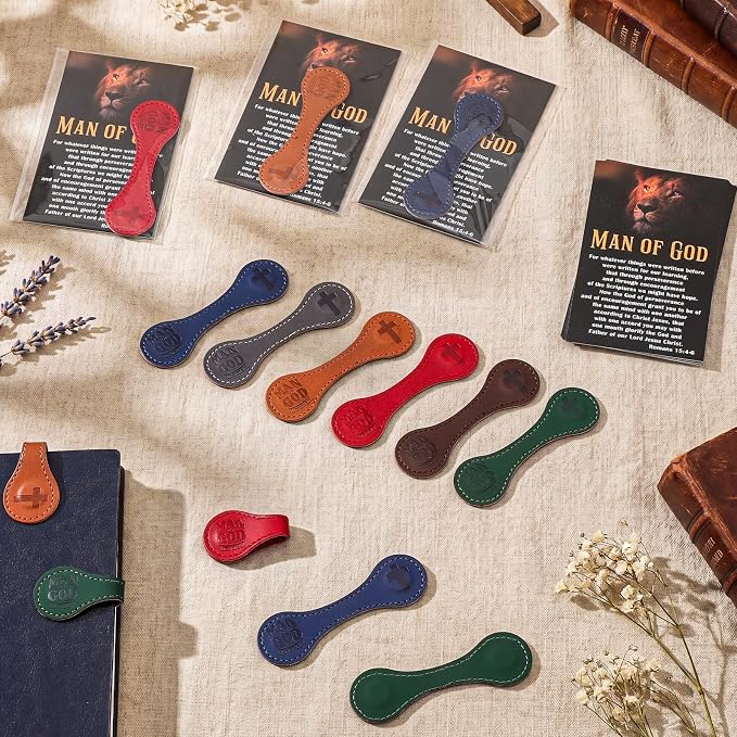 Colarr 20 Sets Christian Gifts for Men, Man of God Magnetic Leather Bookmarks with Bible Verse Cards & OPP Bags, Religious Gifts for Father's Day, Church, Pastor, Priest, BibleStudy (Vintage Magnetic)