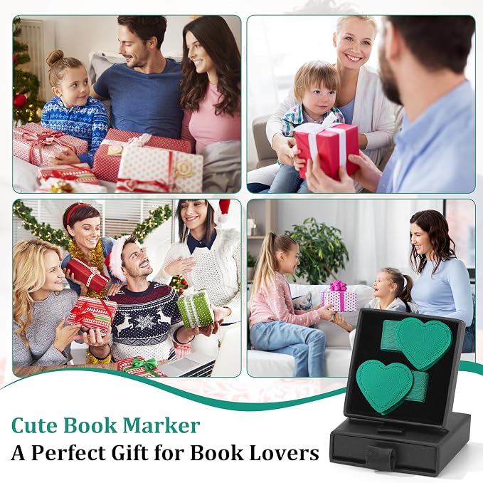 2Pcs Magnetic Leather Heart Bookmarks with Pen Holder, Cute Book Markers Clip with Gift Box, Reading Accessories for Book Lovers Women Teachers Students, Teal
