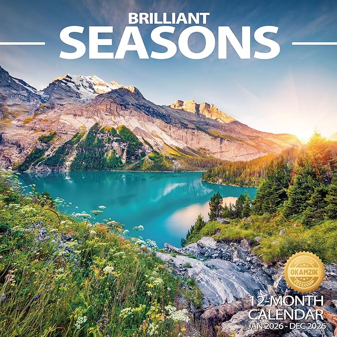 Wall Calendar 2026 Planner Calendar - Brilliant Seasons Hangable Monthly Wall Calendar with Large Blocks for Organizing & Planning, Academic Schedule, Home, Office & family, Thick & Sturdy Paper (12"x24" Open)