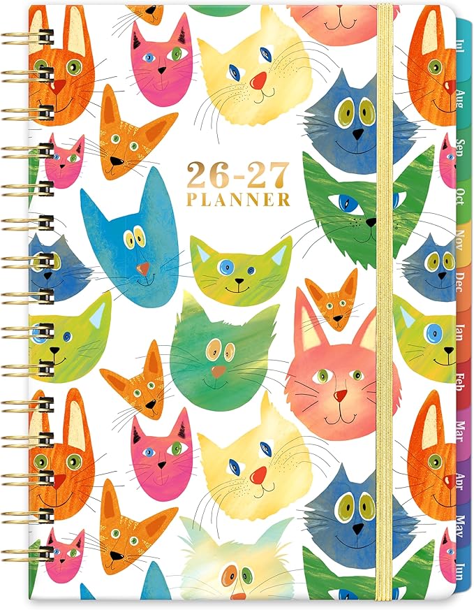 Planner 2026-2027 - 2026-2027 Planner Weekly and Monthly, Jul.2026 - Jun.2027, 12 Month Planner Weekly & Monthly with Colourful Tabs, 6.4" x 8.5", Hardcover + Back Pocket - Cat