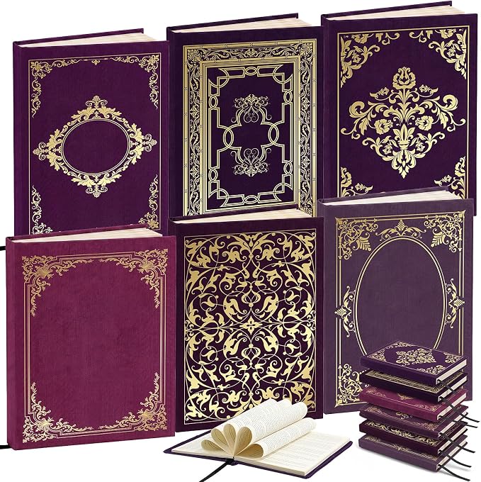 Gilprop 6 Pack Vintage Book Cover 9 x 11 in Jumbo Stretchable Book Cover for Most Hardcover Fabric Reusable Washable Protective Covers for Textbooks(Vintage Purple)