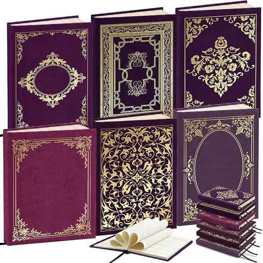 Gilprop 6 Pack Vintage Book Cover 9 x 11 in Jumbo Stretchable Book Cover for Most Hardcover Fabric Reusable Washable Protective Covers for Textbooks(Vintage Purple)