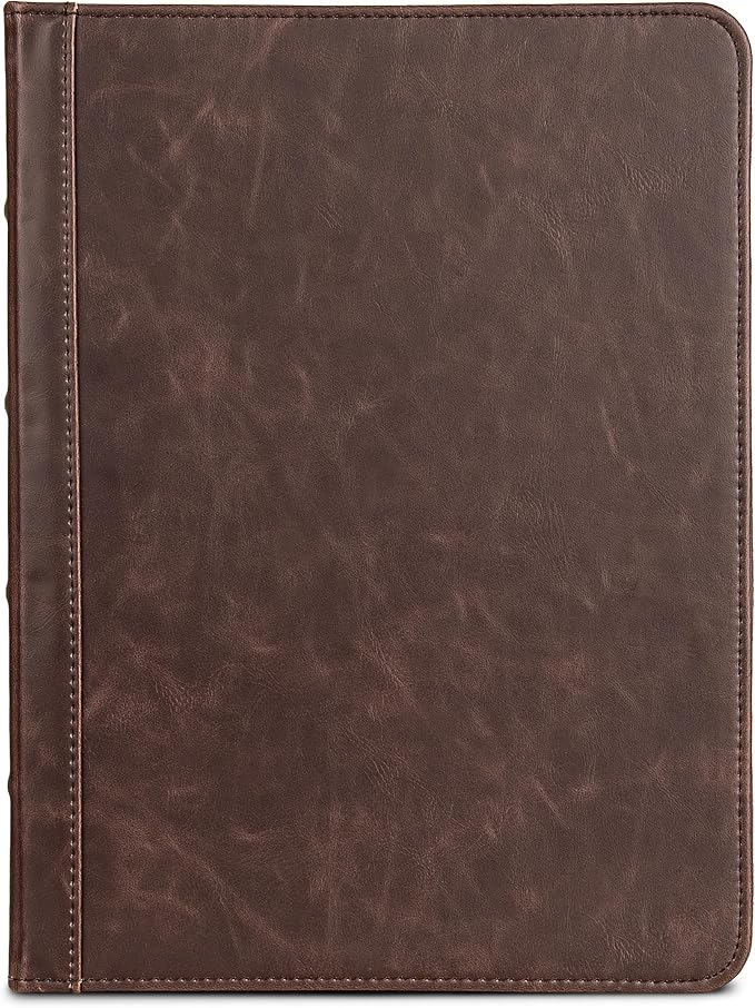Samsill Vintage Portfolio/Zipper Faux Leather Portfolio, Book Style Hardback Design, Business & Interview Padfolio Organizer, 8.5 x 11 Writing Pad, Dark Brown