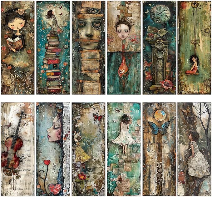 Vintage Girl Bookmarks Gifts - 120 Pcs Gothic Fairytale Bookmark Paper Dark Aesthetic Butterfly Flower Book Marks Page Marker Clip Favors for Women Office Home Book Lovers Reading Supplies