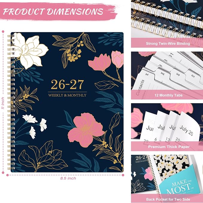 Planner 2026-2027 - Academic Planner 2026-2027 Weekly and Monthly, 8.5" x 11", July 2026 - June 2027, Calendar Planner Spiral Bound with 12 Monthly Tabs