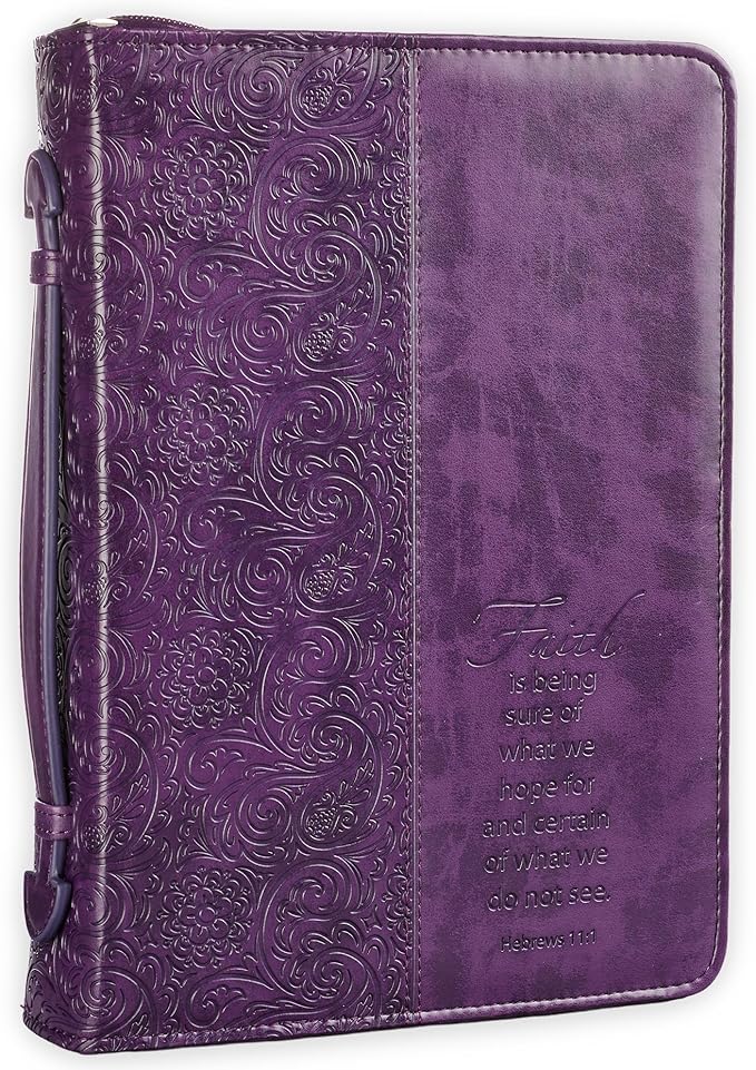 Christian Art Gifts Women's Fashion Bible Cover Faith Hebrews 11:1, Purple Paisley Faux Leather, Medium