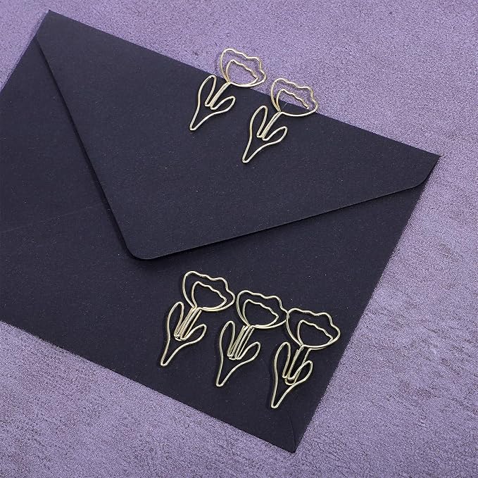 Cute Paper Clips, 60Pcs Decorative Paperclips Metal Flower Shaped Paper Clips Bookmarks for Home Office Supplies Desk File Organization Wedding Decoration