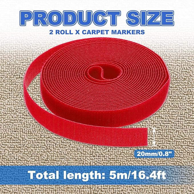PATIKIL Carpet Marker Strips 0.8 Inch x 16.4 Ft, 2 Roll Floor Markers Nylon Strip Floor Marking Tape for Classroom Rug Teacher Supplies, Red