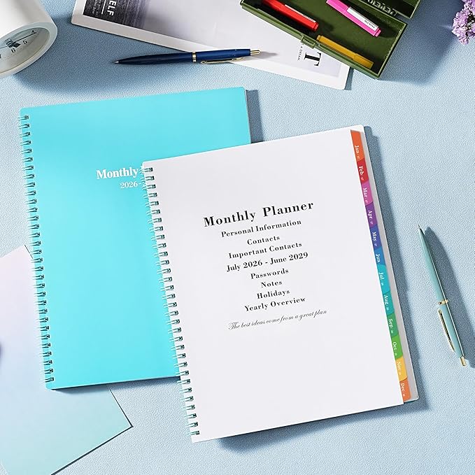 2026-2029 Monthly Planner/Calendar - 3 Year Monthly Planner 2026-2029, Jul. 2026 - Jun. 2029, 9'' x 11'', Calendar Planner with 36 Months Tabs, Double-Side, Holidays - Green