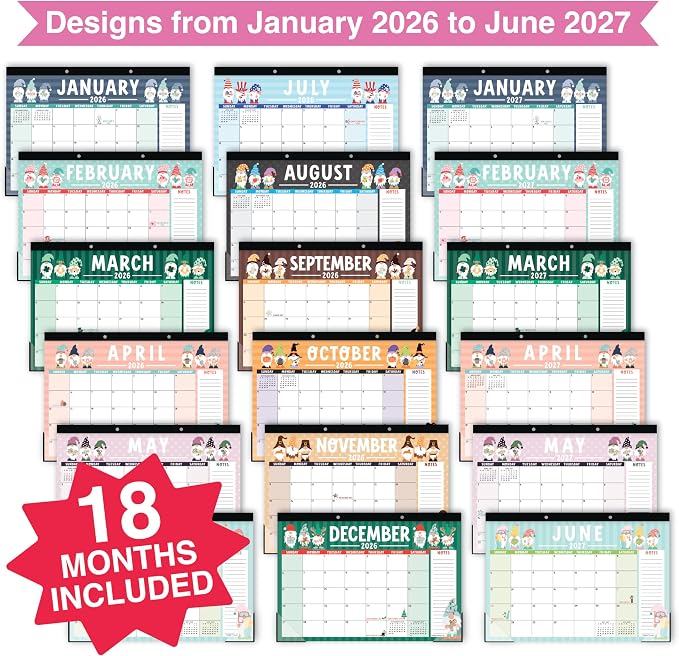 Hadley Designs Large Teacher Desk Calendar 2026-2027 - Desktop Calendar 2026, 18-Month Desk Calendars for Home, Office & Classroom, Cute Classroom Must Haves, Teacher Appreciation Gifts