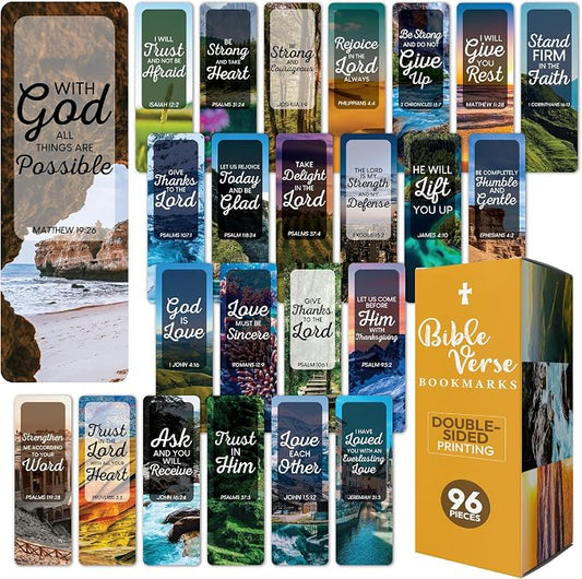96 Bible Bookmark Pack with Bible Verses – Multiple Designs – Inspirational Christian Bookmarks for Women & Men – Bible Book Markers for Classroom, Bible Study, Church Supplies