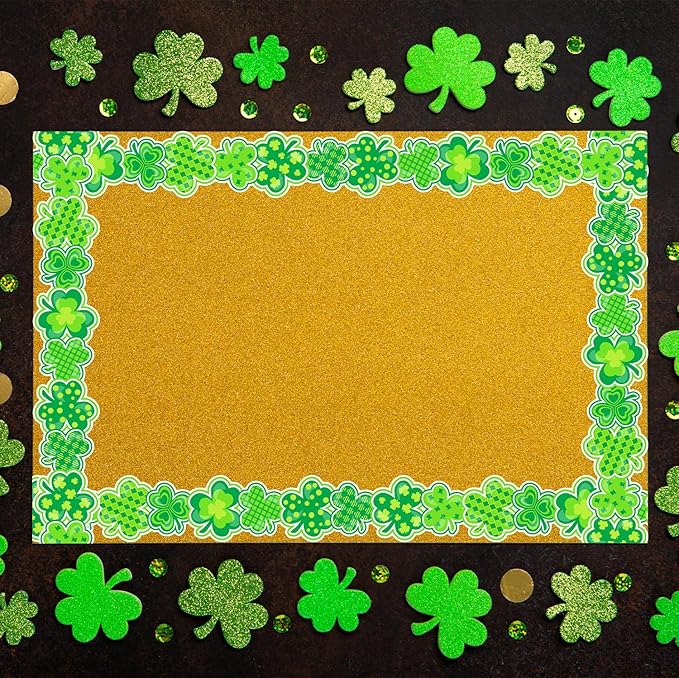 66ft 2 Rolls Shamrock Bulletin Board Borders Clover Boho Rainbow Theme Irish St. Patrick's Day Decorations Paper Border Trim for Classroom School Blackboard Office Chalkboard Themed Party Wall Decor