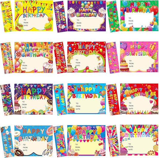 72 Pcs Happy Birthday Certificates for Kids Classroom Happy Birthday Bookmark Cupcakes Cartoon Bookmark Awards for Students Mini Reward Card, 12 Styles(Dessert)