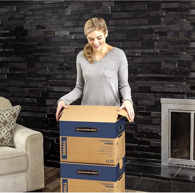 Bankers Box Small Prime Moving Box 10 Pack, Reinforced Handles, Tape-Free Assembly, Attached Lid, 16-in x 12-in x 12-in (0062716)