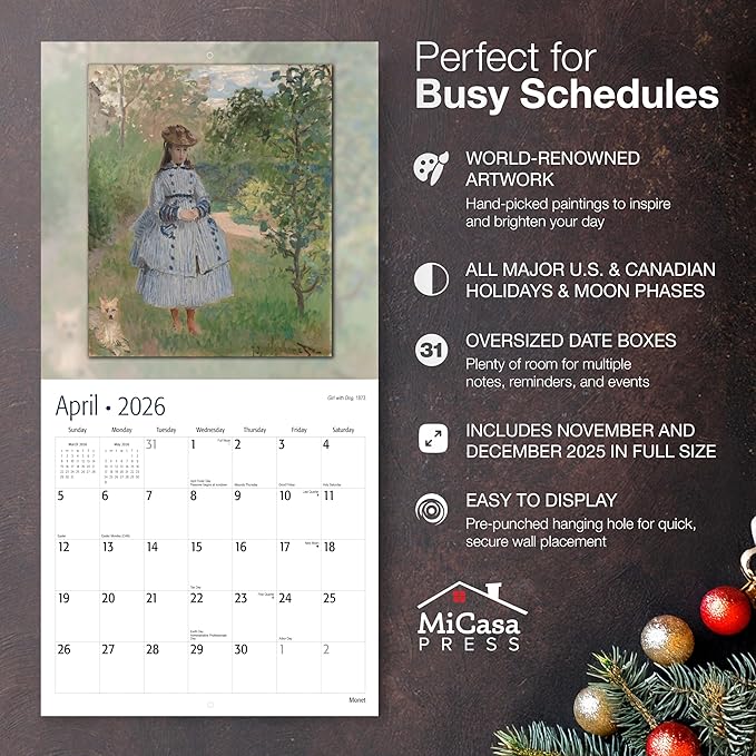 MICASA PRESS Claude Monet 2026 Wall Calendar 12 Month | 12" x 24" Open | Thick & Sturdy Paper | Giftable | Impressionist Art Calendar 2026