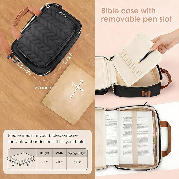 Eternatastic Bible Cover Case for Women, Large Bible Bag with Shoulder Strap,Bible Study Ideal Christian Gifts for Women,Black