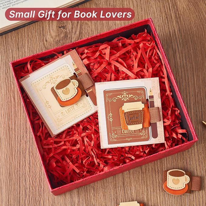 2pcs Coffee Magnetic Bookmarks, Vintage Leather Book Mark with Pen Holder for Reading Women, Magnet Bookmark Clip for Book Lover
