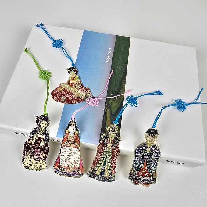 Korean Hanbok Bookmark 5 Pack with Tassels, Traditional Costume Character Page Holder, Cute Bookmarks for Women, Book Stuff, Reading Accessories for Book Lovers, Bible Bookmarks