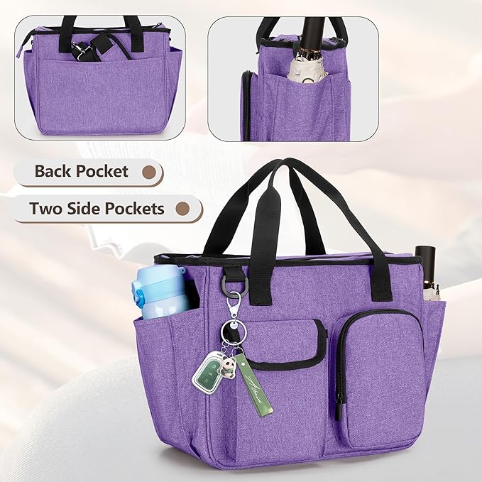 LUXJA Large Bible Bag with Water Bottle Pocket and Shoulder Strap, Bible Tote Bag for Women with Multiple Pockets (Bag Only), Purple