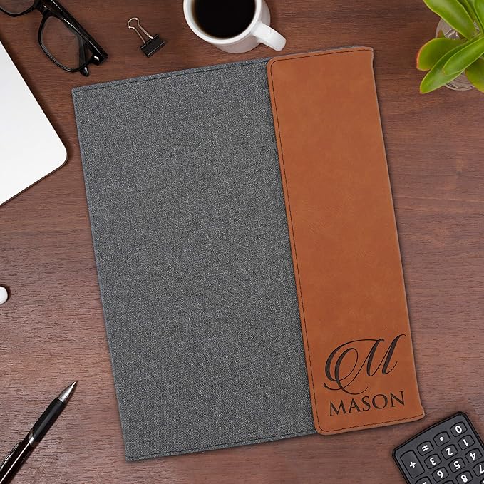 My Personal Memories Customized Portfolio with Custom Monogrammed Flap - Engraved Teacher, Student, Business, Man, Woman, Gift (Rust Flap)