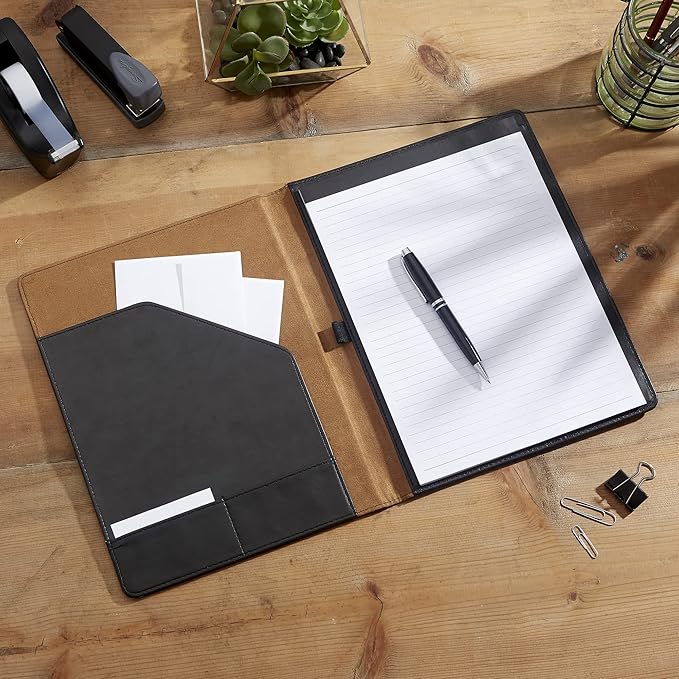 Personalization Universe Signature Series Personalized Full Pad Portfolio - Custom Faux Leather with Notepad, Business Card Slots, and Pen Loop - Ideal for Business, Personal Use, Padfolio