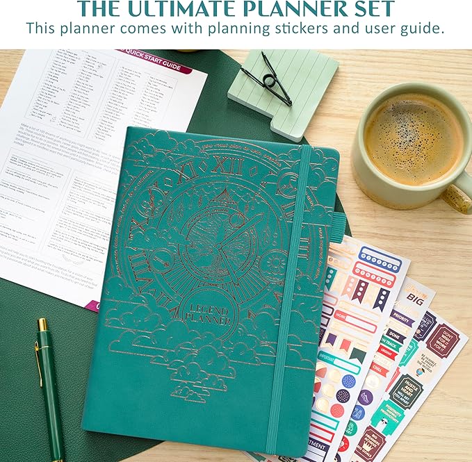 Legend Planner PRO Dated Jan 2026-Jan 2027 – Deluxe Weekly & Daily Organizer with Time Slots. Appointment Book Journal for Work & Time Management, A4 Hardcover (Viridian Green)