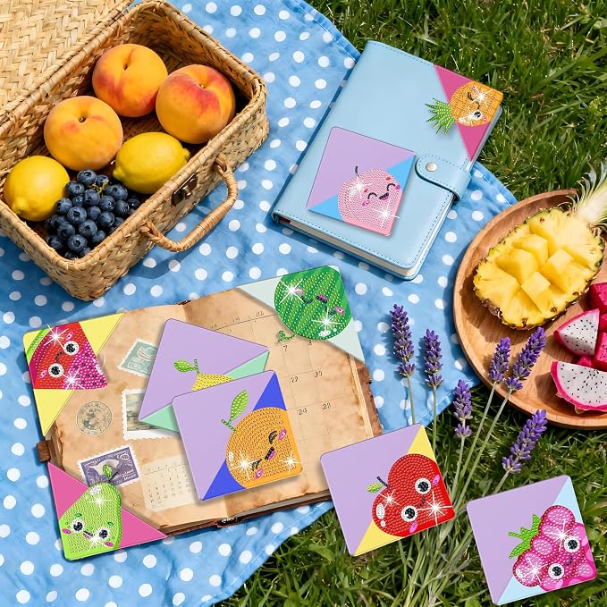 9 Pcs Diamond Painting Bookmark, DIY Corner Book Makers for Adults Book Lovers, Diamond Dot Art Beginners, Small Diamond Art Kits, Paint by Art Crafts Gift for Women Girls (Fruits)