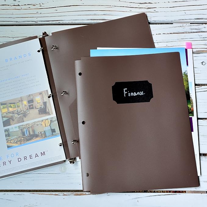 Youngever 6 Pack Heavy Duty Plastic Two Pocket Folders, Binder Dividers with Pocket, 3 Hole Punch Folder with Notches, Binder Folders (Brown)