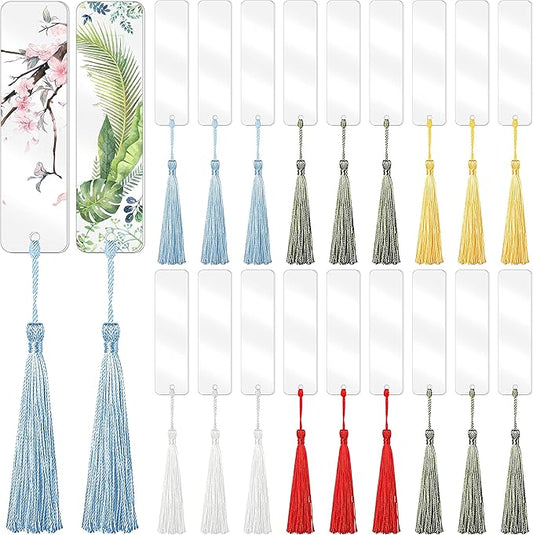 30 Pcs Acrylic Bookmarks Blanks for Women with 30 Pieces Colorful Tassel for DIY Clear Bookmarks Crafts School Gift Bags Book Lovers Readers Gifts Christmas Stocking Stuffers (4.75 × 1Inch)