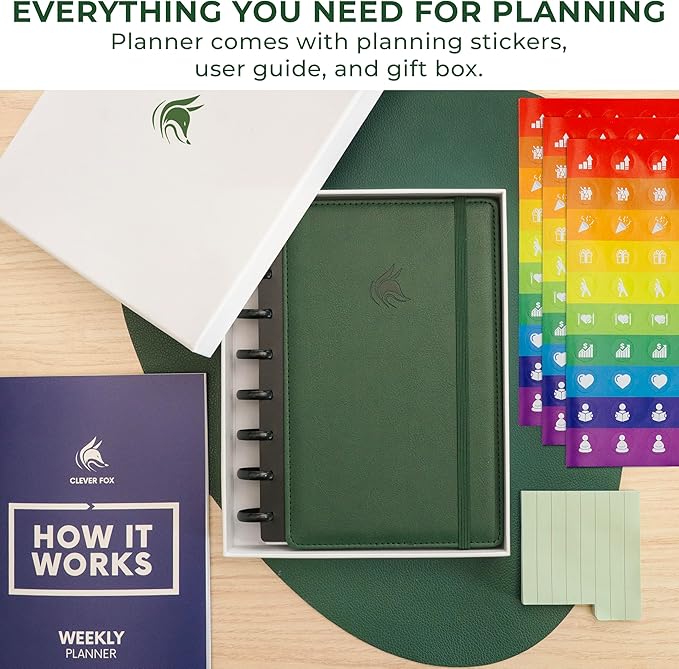 Clever Fox Disc-Bound Weekly Planner – Undated Monthly Notebook with Habit Tracker, Productivity Journal – Life, Work & Goal Organizer, 6.5 x 8.4" (Forest Green)