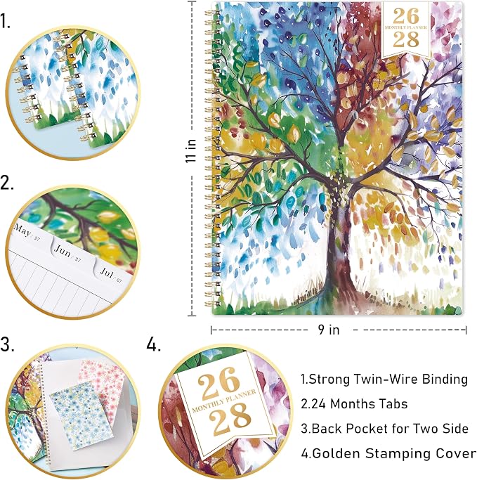 2026-2028 Monthly Planner - 2026-2028 Planner from July 2026 - June 2028, 8.5'' x 11'', 2 Year Monthly Planners with Double-Side Pocket, 24 Tabs