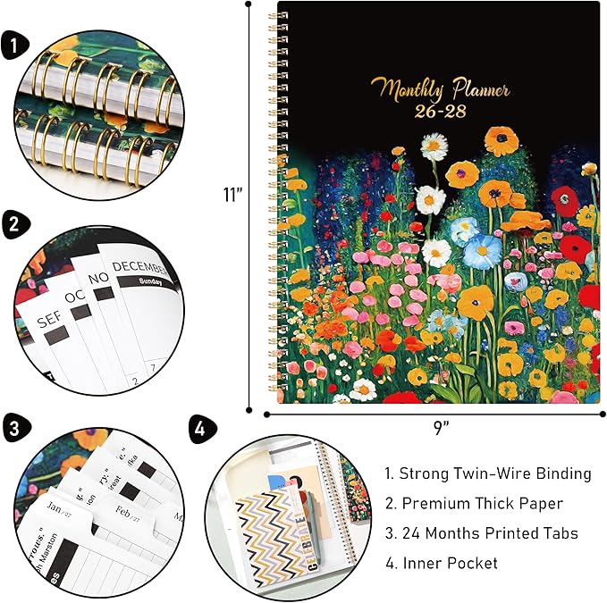 2026-2028 Monthly Planner - 2026-2028 Planner from July 2026 to June 2028, Monthly Planners 8.5'' x 11'', 24 Months with Tabs, Back Pocket