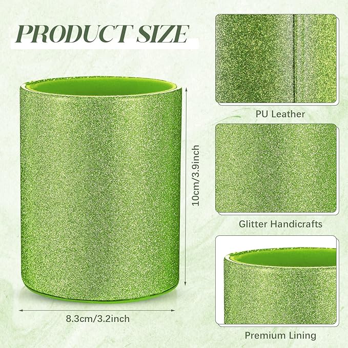Sabary 8 Pcs Green Pens with Pen Holder for Desk Glitter Crystal Diamond Cute Ballpoint Fancy Pencil Holder Bling Desk Organizer for Women Girls School Office Supplies Wedding Graduation Gifts