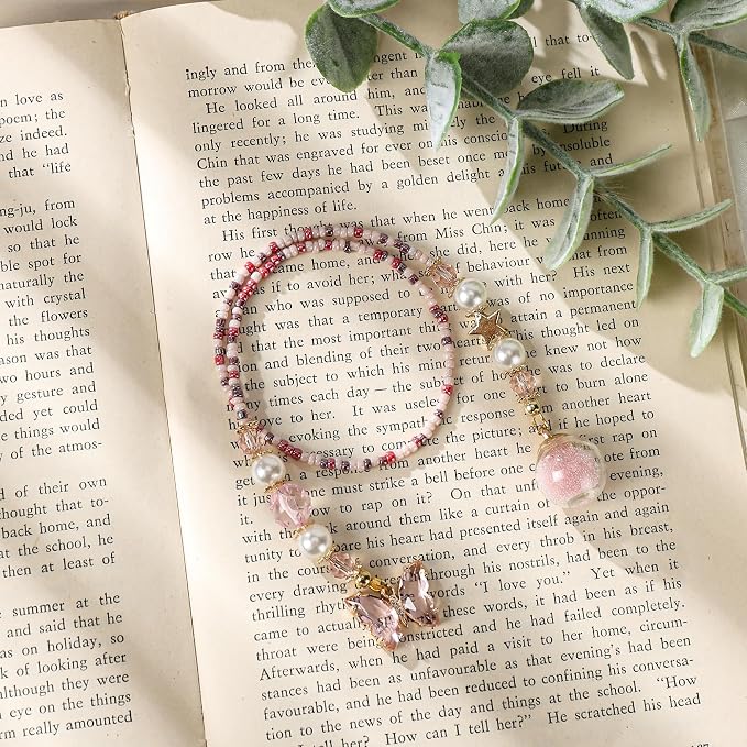 Fantasy Butterflies Bookmark Gifts - Pink Cute Aesthetic Beaded Bookmarks for Women Girls Book Lovers Crystal Bead Chain Page Marks School Office Reading Accessories Bookish Gift for Birthday