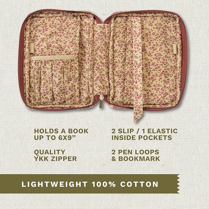 Bella Taylor Small Bible Cover for Women - Quilted Cotton Bible Case for 6 x 9 inch Books - Burgundy Floral