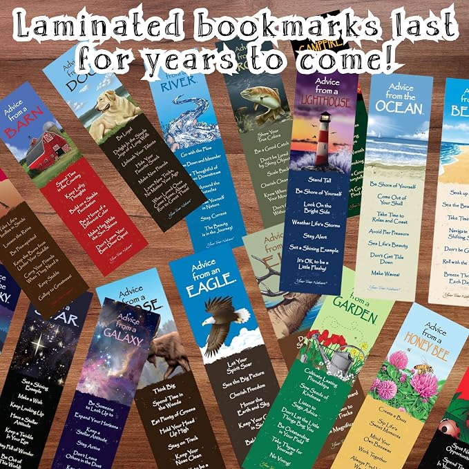 Advice 3 Bookmark Hiking Set, Laminated with Glossy Finish, Printed on Recycled Paper, Sunset, Trail, Waterfall (AMBM-Hike)