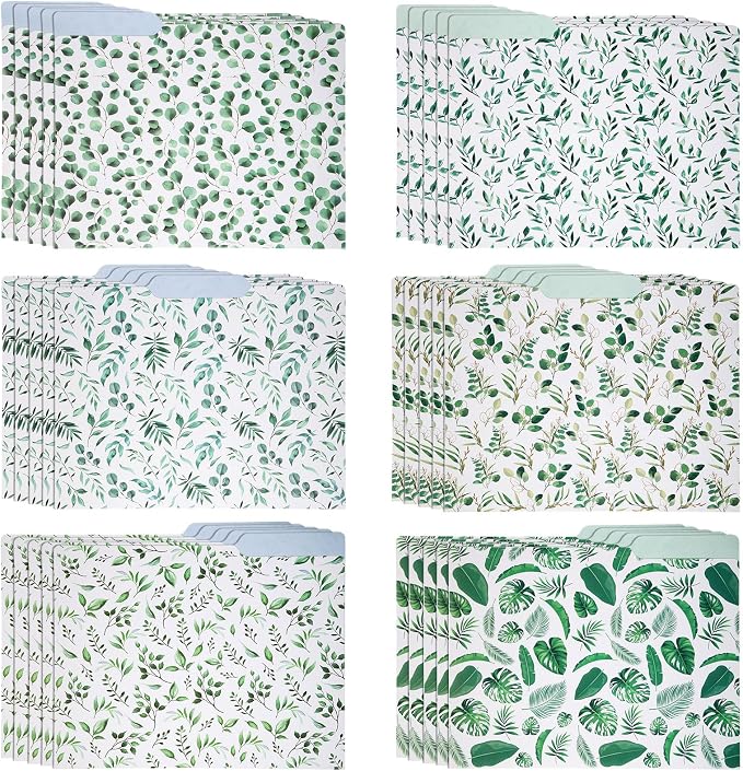 Estune 30 Pcs Decorative File Folders Letter Size Colored Manilla File Folders with 1/3-cut Tabs 11.69 x 9.25 Inches Graphic Laurel Leaf Office Supplies Organizers(Leaf)