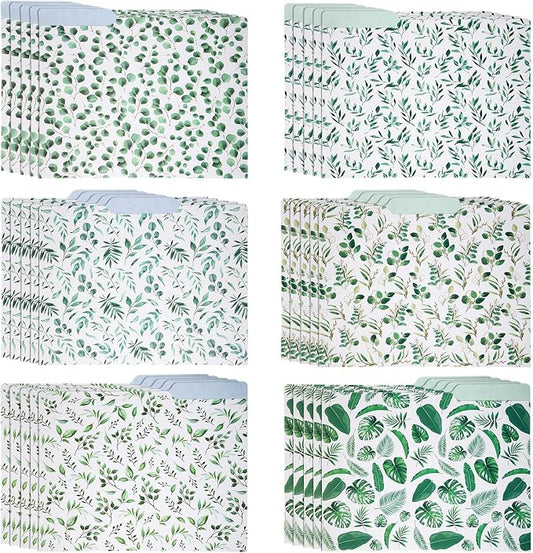 Estune 30 Pcs Decorative File Folders Letter Size Colored Manilla File Folders with 1/3-cut Tabs 11.69 x 9.25 Inches Graphic Laurel Leaf Office Supplies Organizers(Leaf)