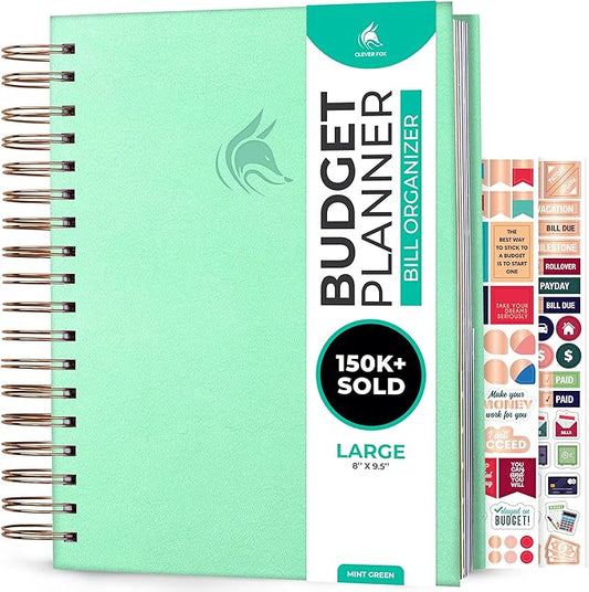 Clever Fox Budget Planner & Monthly Bill Organizer With Pockets. Expense Tracker, Budgeting Journal & Financial Book. Large, 8x9.5" (Mint Green)