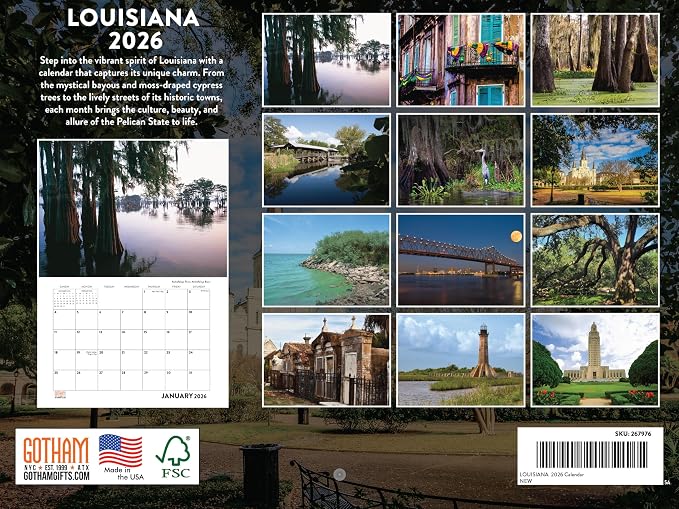 Louisiana Calendar 2026 Wall 12 Month Monthly LA Scenic Souvenirs Louisianian Themed Gifts | American Made In The USA