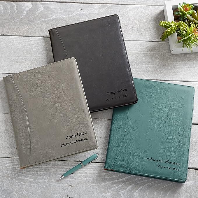 Personalization Universe Signature Series Personalized Full Pad Portfolio - Custom Faux Leather with Notepad, Business Card Slots, and Pen Loop - Ideal for Business, Personal Use, Padfolio