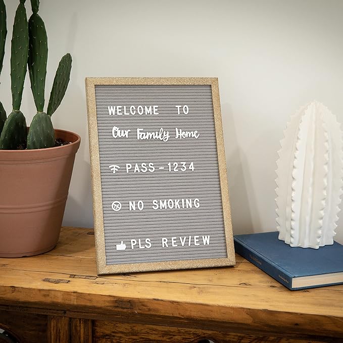 HBCY Creations 12"x17" Felt Letter Board - Solid Wood Frame - Weathered Wood - Gray Felt - 389 PP Letters Including Numbers, Symbols, Icons - Canvas Carrying Case