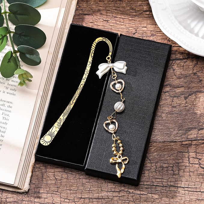 Cute Bow Metal Bookmark - Charm Bookmarks Gifts Reading Lover Women Girls Unique Aesthetic Y2k Beads Pearl Star Page Marker Readers Birthday Students Teachers School Graduation Accessories