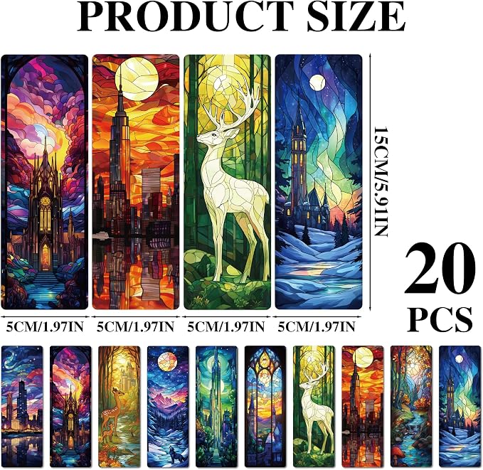 Fantasy Vintage Bookmark Gifts - 20 Pcs Personalized Art Stained Glass Bookmarks for Women Book Lovers Novel Fans Reading Accessories Bookish Merch Gift for Birthday Christmas New Year