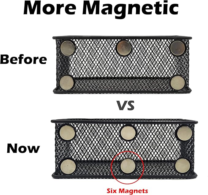 EASEPRES Magnetic Pencil Holder Set of 3 - Black Wire Mesh Storage Baskets Organizer with Strong Magnets - Perfect for Whiteboard, Refrigerator and Locker Accessories